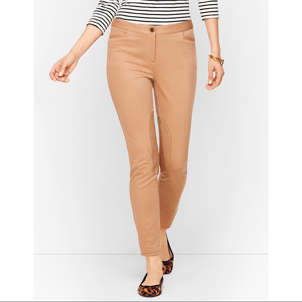 Talbots Tan Skinny Ankle Pants With Faux Suede Patch Size 8